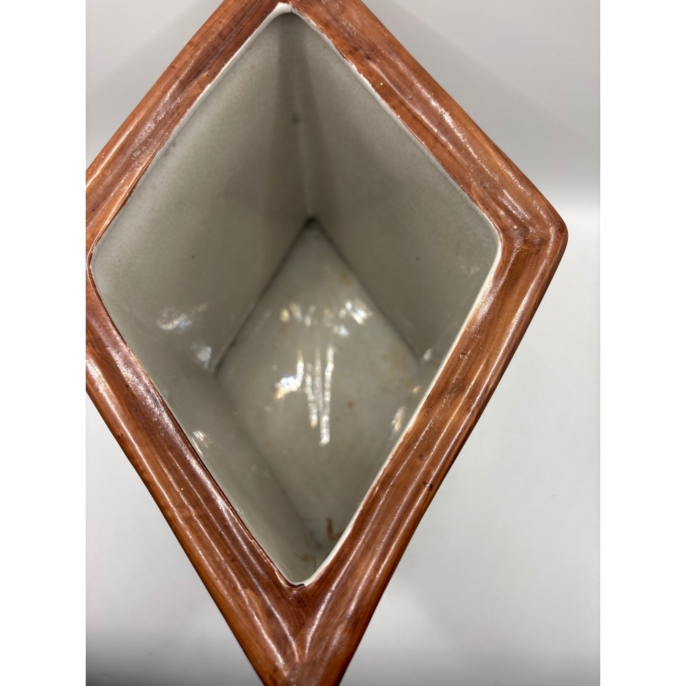 Vintage French Floral Ceramic Diamond Planter Vase Crackle Glaze Shabby Chic - Picture 5 of 6